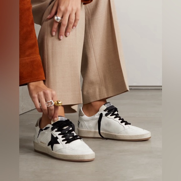 RARE! Golden Goose Ball Star distressed printed suede-trimmed leather sneakers - Picture 3 of 14